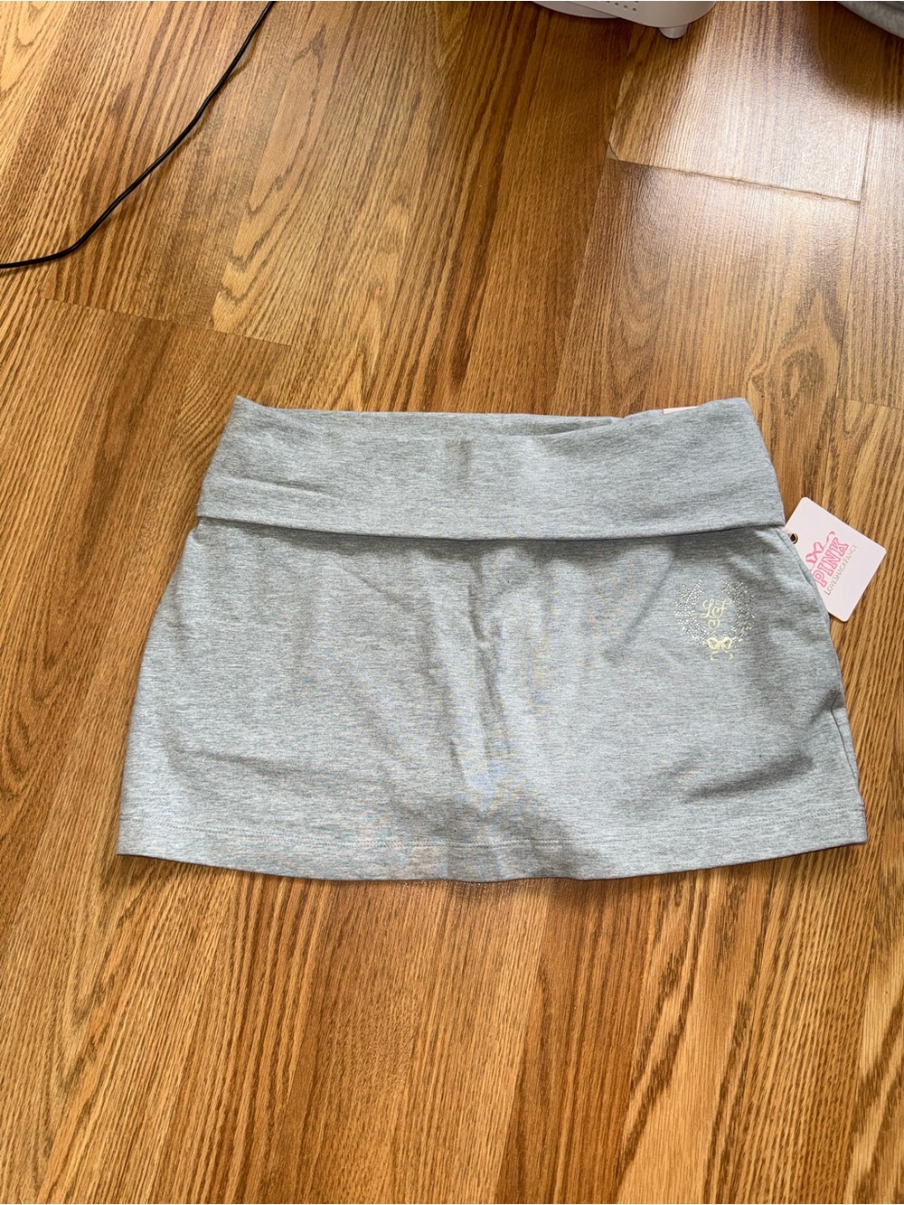 LoveShackFancy PINK Light Gray Fold-Over Mini Skirt